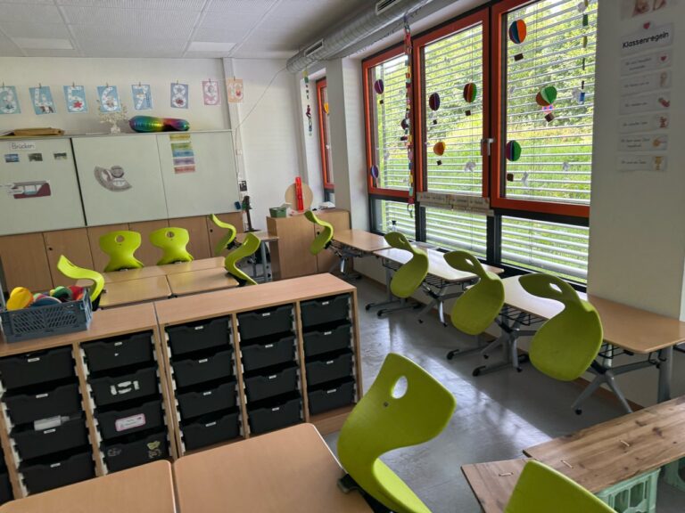 Klassenraum mit Tischen und Stühlen