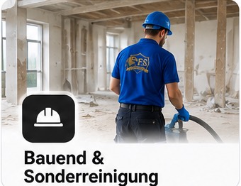 Illustration: F.S.-Mitarbeiter mit Staubsauger auf einer Baustelle